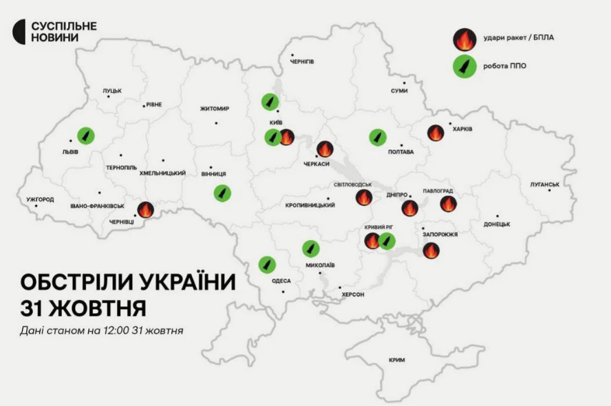 Інфографіка ракетної атаки 31 жовтня